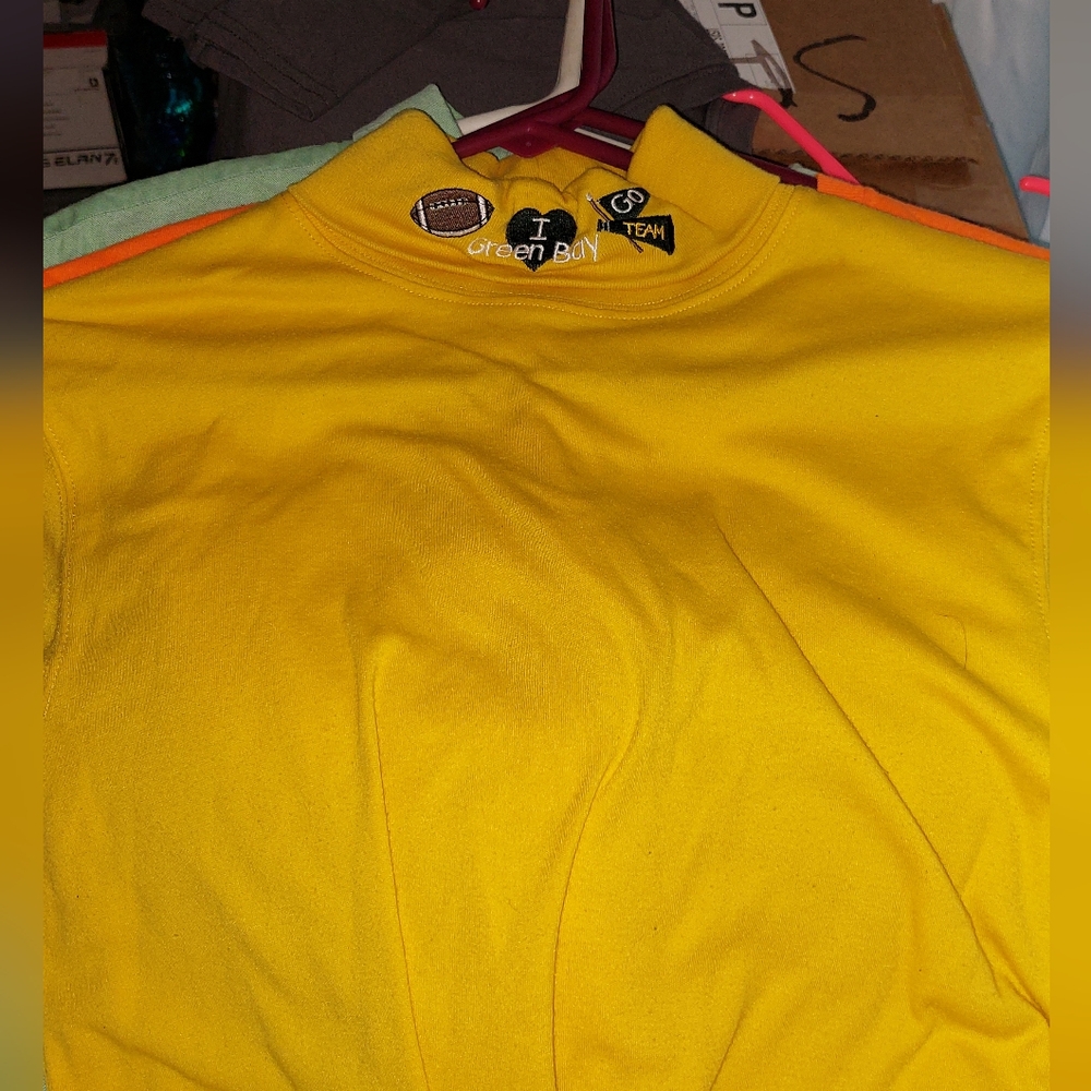 Yellow I Love Green Bay Packers Turtleneck Sweater